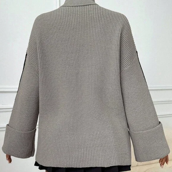 Fall Winter Women's Casual Fold Cuff Turtleneck Sweater top - Picture 6 of 6